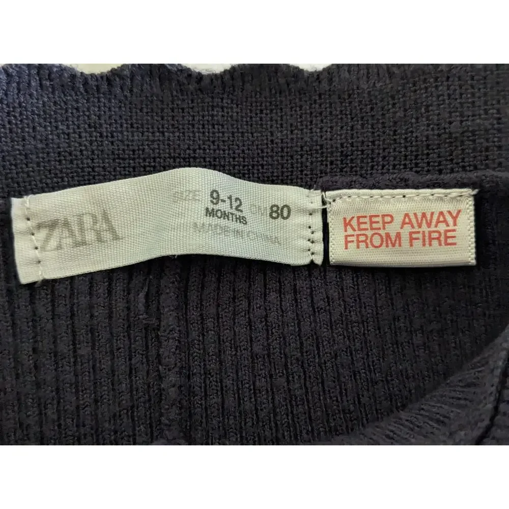 Zara Scalloped Rib Knit Navy Leggings Size 9/12m Deep Blue PLAY CONDITION